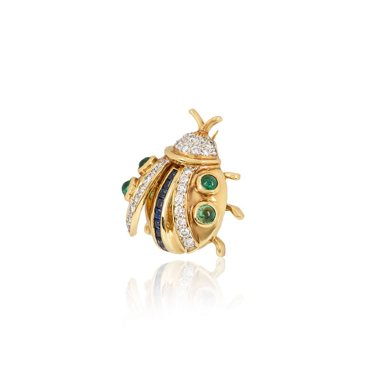 Yellow Gold Diamond, Sapphire and Emerald Ladybird Brooch
